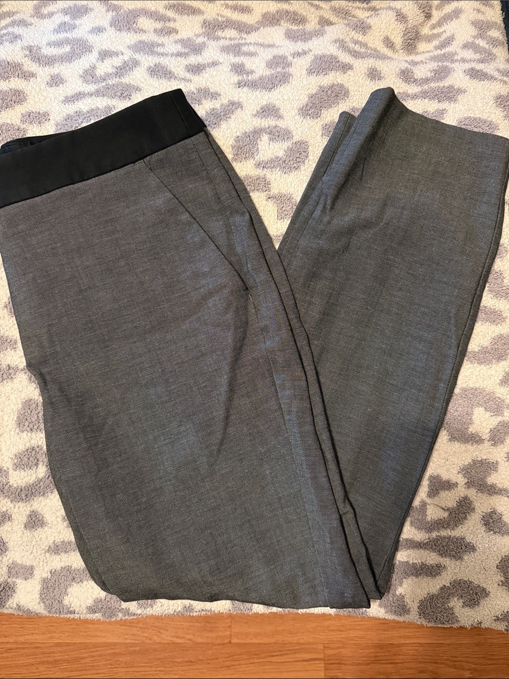 Gray  Ponte Knit Trousers with Black Waistband